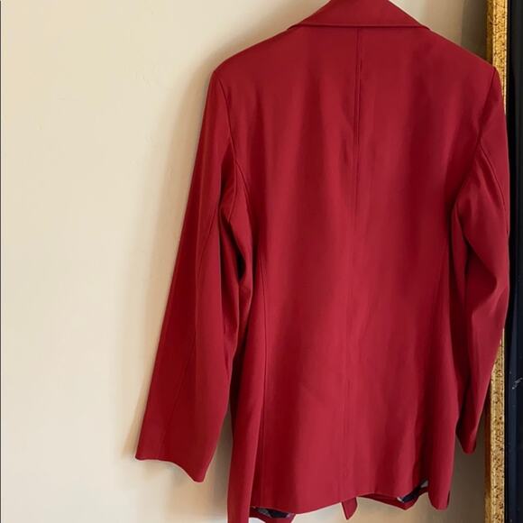 LL Bean red trench coat  jacket with plaid lining - Picture 10 of 14